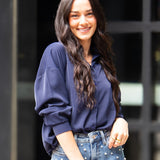 Kathryn Classic Button-Up Top - Navy