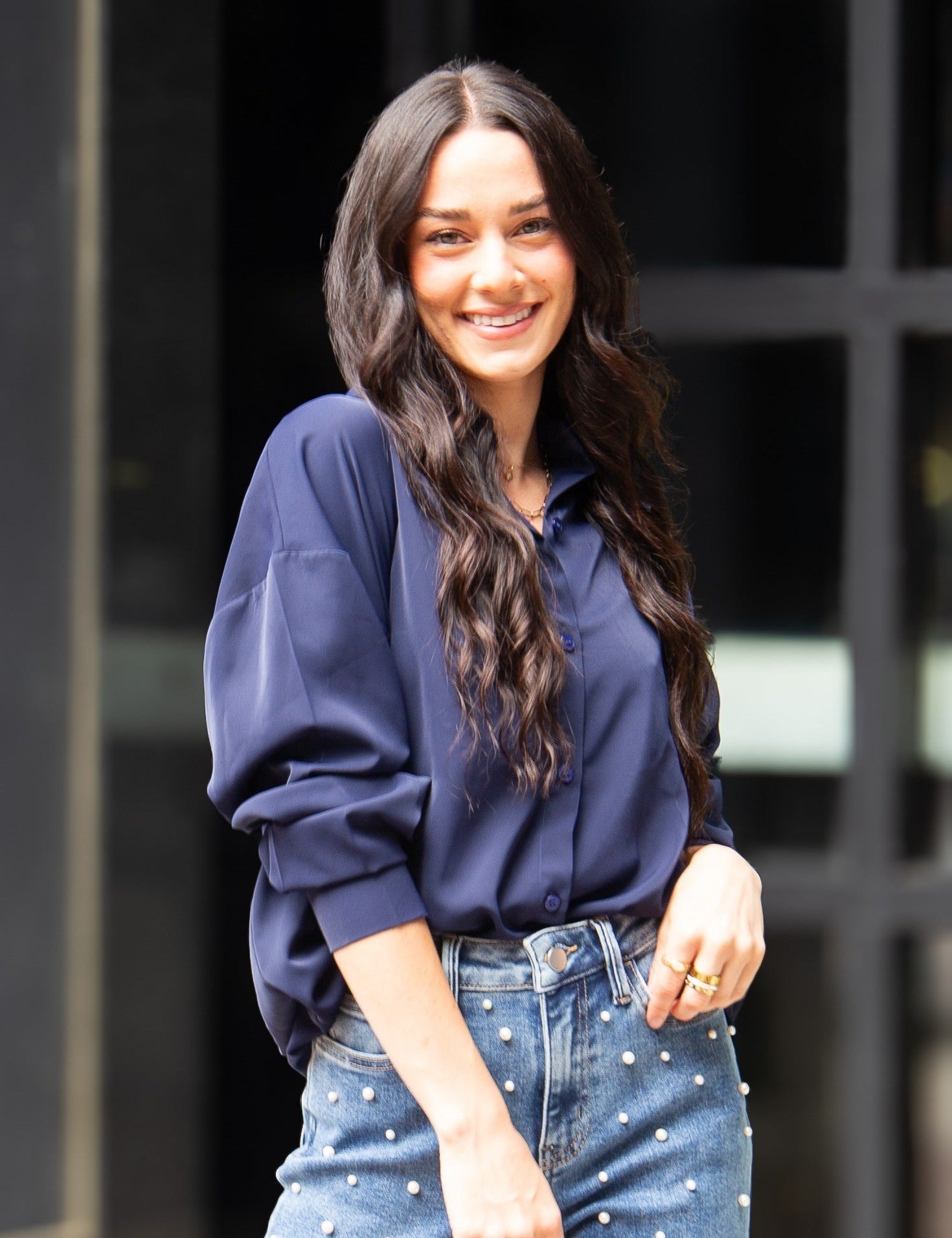 Kathryn Classic Button-Up Top - Navy