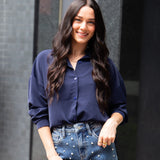 Kathryn Classic Button-Up Top - Navy