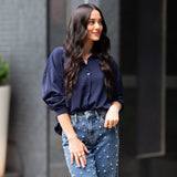 Kathryn Classic Button-Up Top - Navy