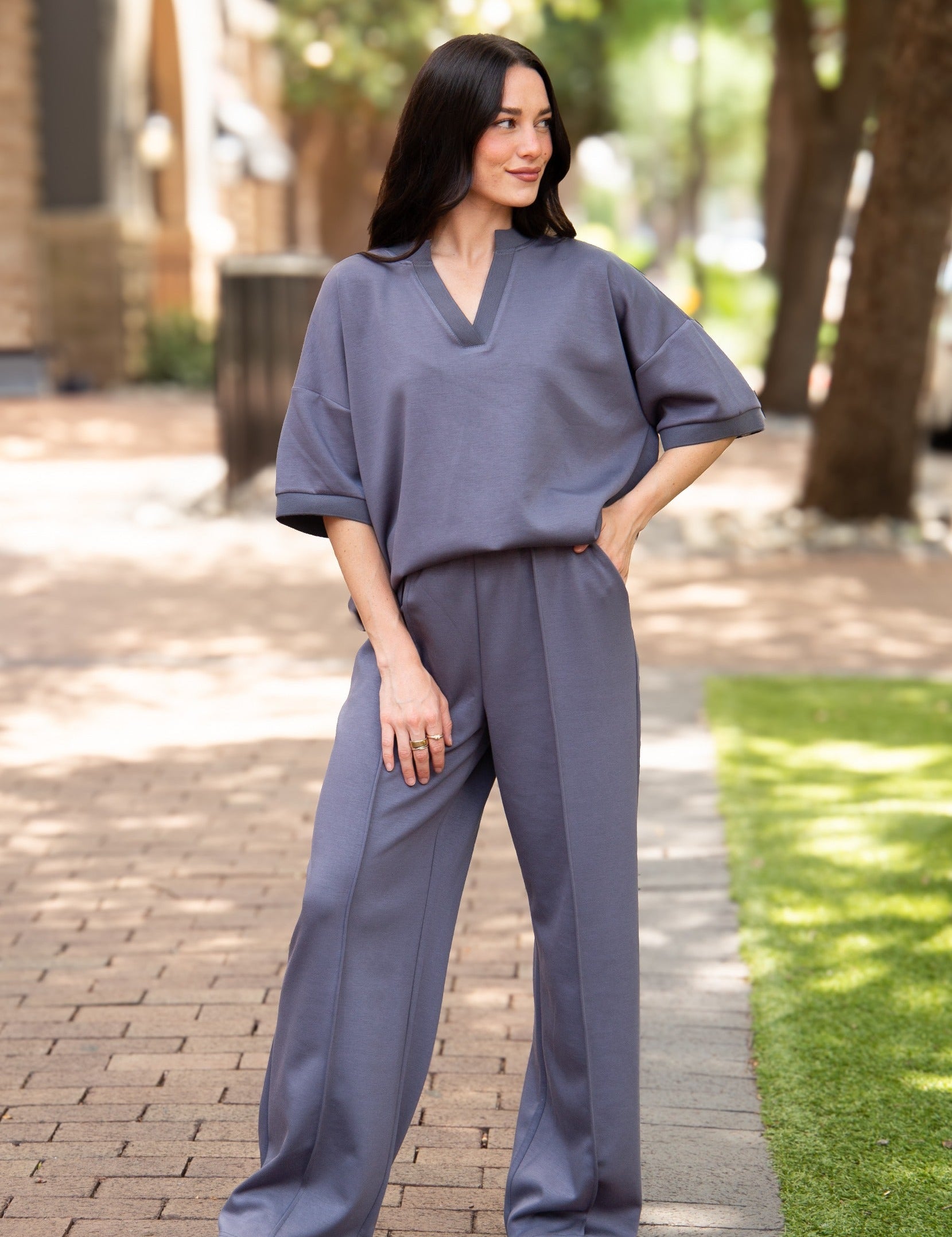 Butter Soft V-Neck Top - Slate Blue