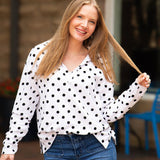 V-Neck Collared Pullover - Polka Dot