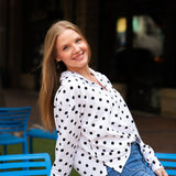V-Neck Collared Pullover - Polka Dot