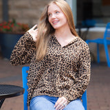 V-Neck Collared Pullover - Leopard