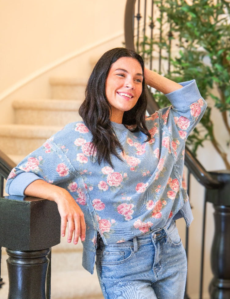 Floral Print Denim Top