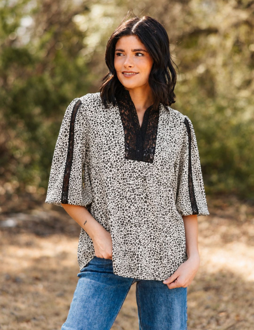 Black & Ivory Floral Top