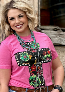 Callie Ann Floral Cross Tee - 2 colors