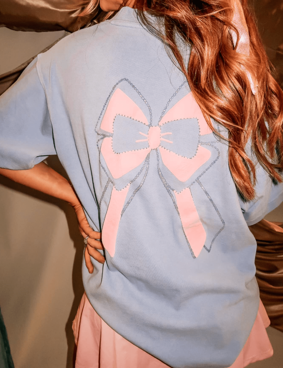 Preppy Bow Lavender Mock Neck Tee- LAST ONES FINAL SALE