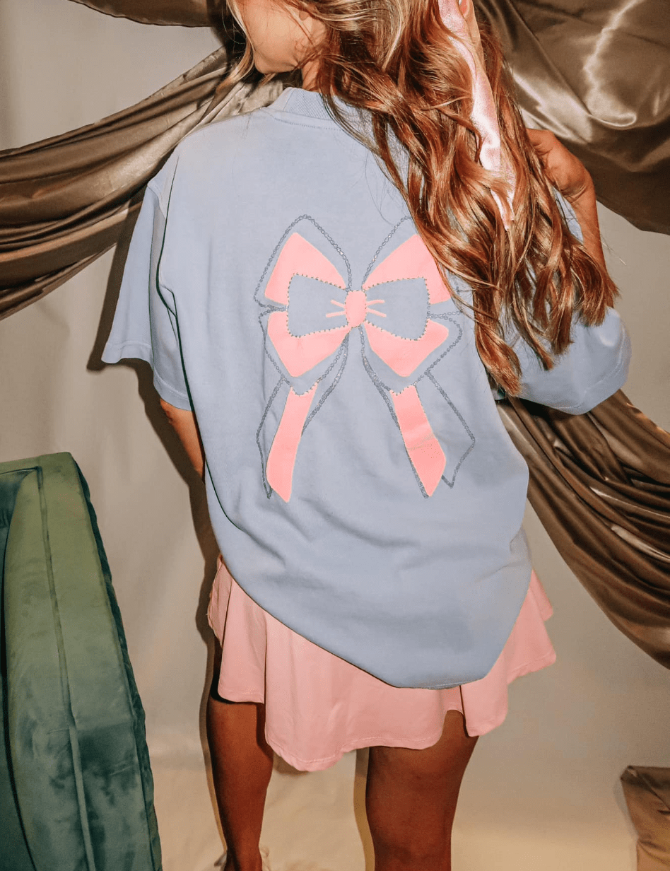 Preppy Bow Lavender Mock Neck Tee- LAST ONES FINAL SALE