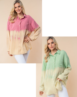 White Birch Pink OR Green Dip Dye Top - LAST ONE FINAL SALE