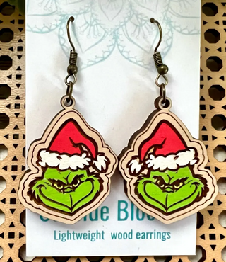 Christmas Hand Painted Wood Earrings