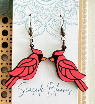 Cardinal Hand Painted Wood Earrings