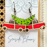 Christmas Truck Hand Painted Wood Earrings