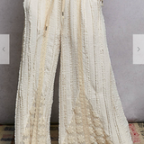 Wide-Leg Lace Pants with Crochet Patch - Natural PREORDER