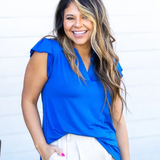 Nicole V-Neck Top - Blue PREORDER