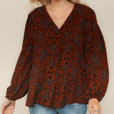 DEAL - V-Neck Long Sleeve Top - Black/Orange - LAST ONES FINAL SALE