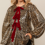 Animal Print Foil Front Ribbon Tie Top - LAST ONES FINAL SALE
