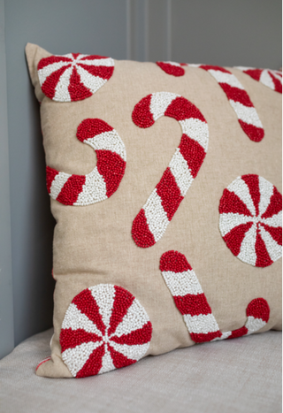 Candy Cane Beaded Pillow by Mud Pie