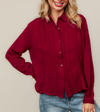Collared Button Up Long Sleeve Top