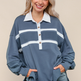 Collared Bubble Long Sleeve Oversized Pullover Top - LAST ONES FINAL SALE