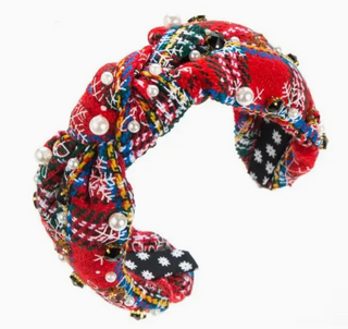 DB -  Christmas Plaid Rhinestone Wide Knotted Headband - B