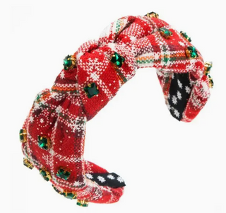 DB -  Christmas Plaid Rhinestone Wide Knotted Headband - A