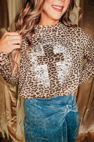 Grunge Cross Leopard Sweatshirt - PREORDER