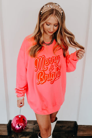 Merry and Bright Hot Pink Sweatshirt - PREORDER