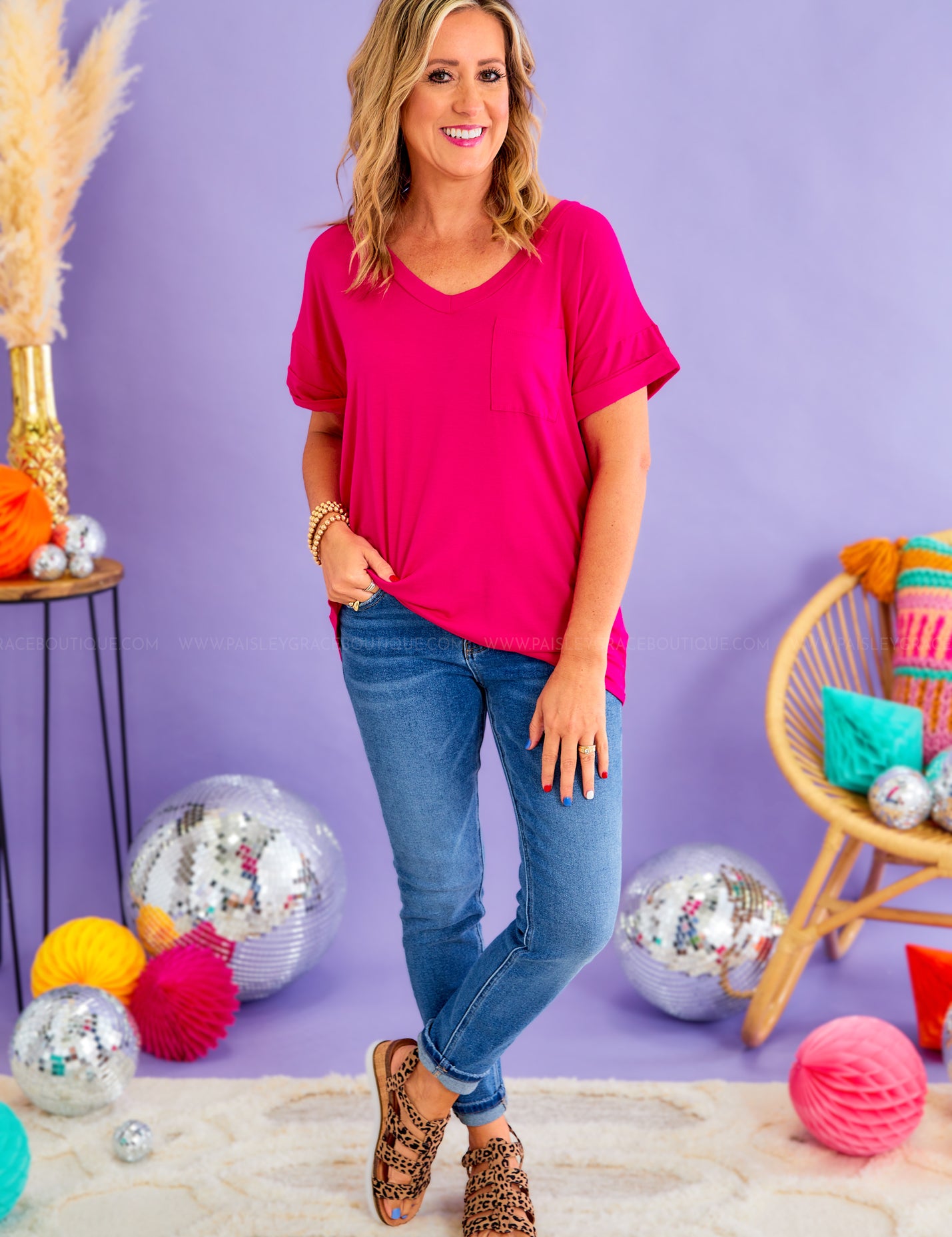 Basic Needs Pocket Tee - Fuchsia* LAST ONES FINAL SALE *