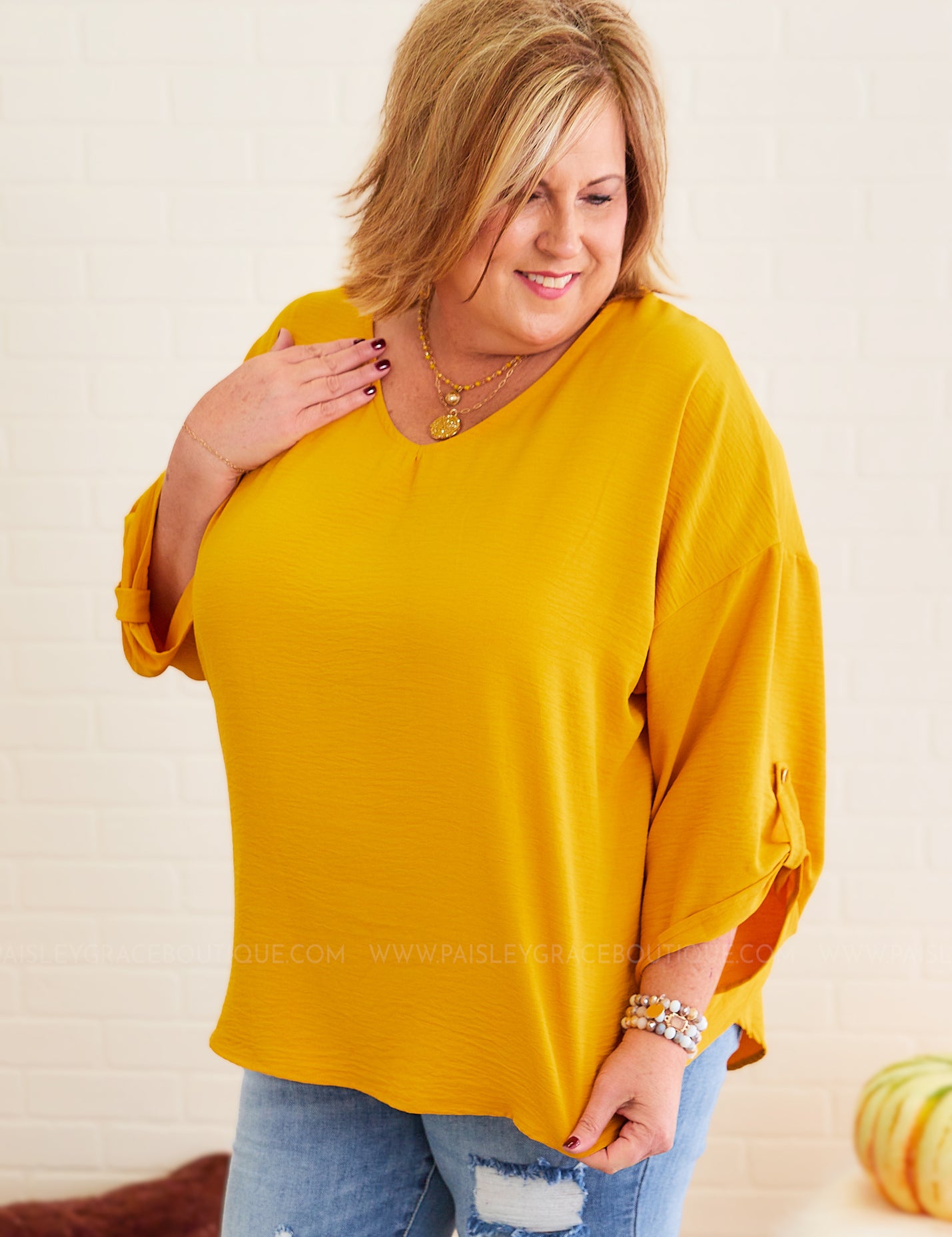 Downtown Lights Top - Mustard* LAST ONES FINAL SALE ** LAST ONES FINAL SALE *