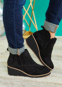 Tori Wedge Boots by Corkys - Black Suede