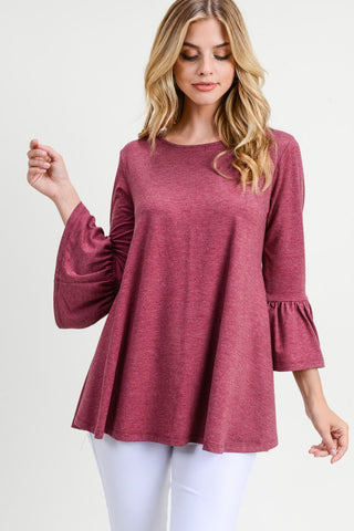 DEAL - Minimalist Bell Sleeve Top - Burgundy