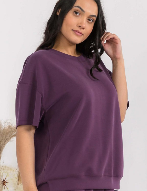 Sofie Soft Short Sleeve Top - Plum - LAST ONES FINAL SALE
