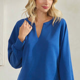 Soft Split Neck Raglan Long Sleeve Loose Fit Top - LAST ONES FINAL SALE