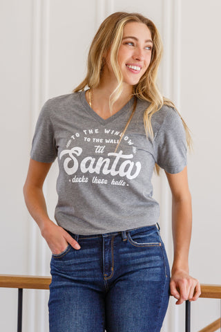 To The Window Graphic V Neck Tee In Gray