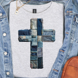 Faux Denim Cross Sweatshirt or Graphic Tee