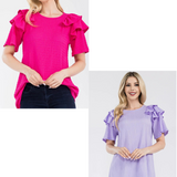 Top With Ruffle Layered Shoulder Sleeves - 2 Colors* FINAL SALE *