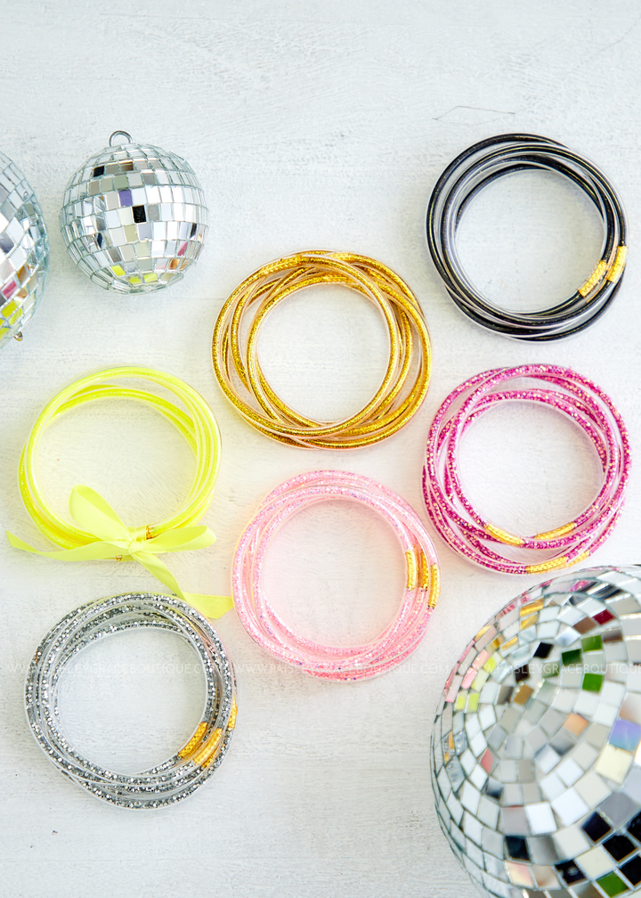 Glitter Jelly Bangle Ribbon Bows Shiny Bangle Festive - Temu