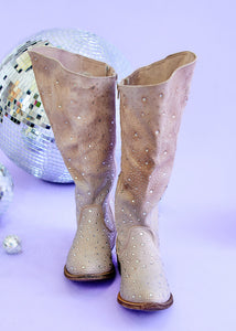 Crystal Wide Calf Boots - Cream - FINAL SALE