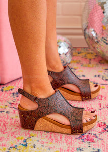 Isabella Tooled Wedges by Very G - Chocolate