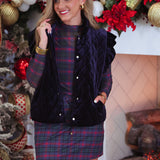 PREORDER- Velvet Quilted Vest- Navy