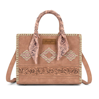 Wrangler Whipstitch Aztec Satchel/Crossbody with Scarf Handle -Dark Pink