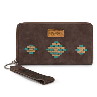 Wrangler Woven Zip Around Wallet with Wristlet  – Coffee