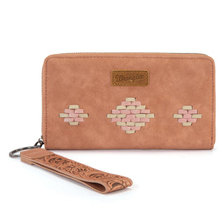 Wrangler Aztec Woven Zip Around Wallet with Wristlet – Dark Pink