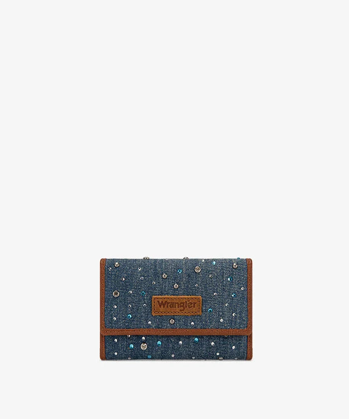 Wrangler Rhinestone Trifold Wallet - Denim Jean