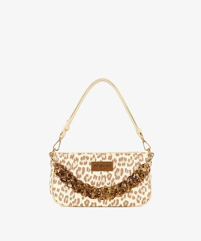 Wrangler Western Leopard Print Shoulder Bag with Chain Detail  - 3 Colors