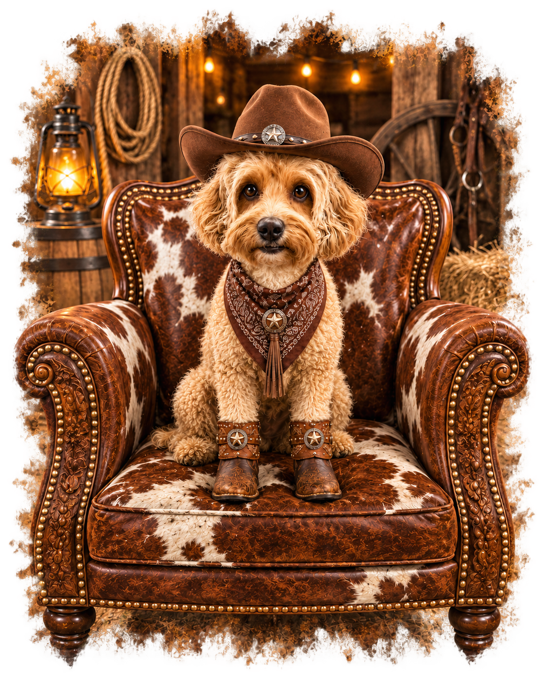PGB Studio™ Custom Western Cowboy Chair Tee  -  ONE PET - SE example artwork