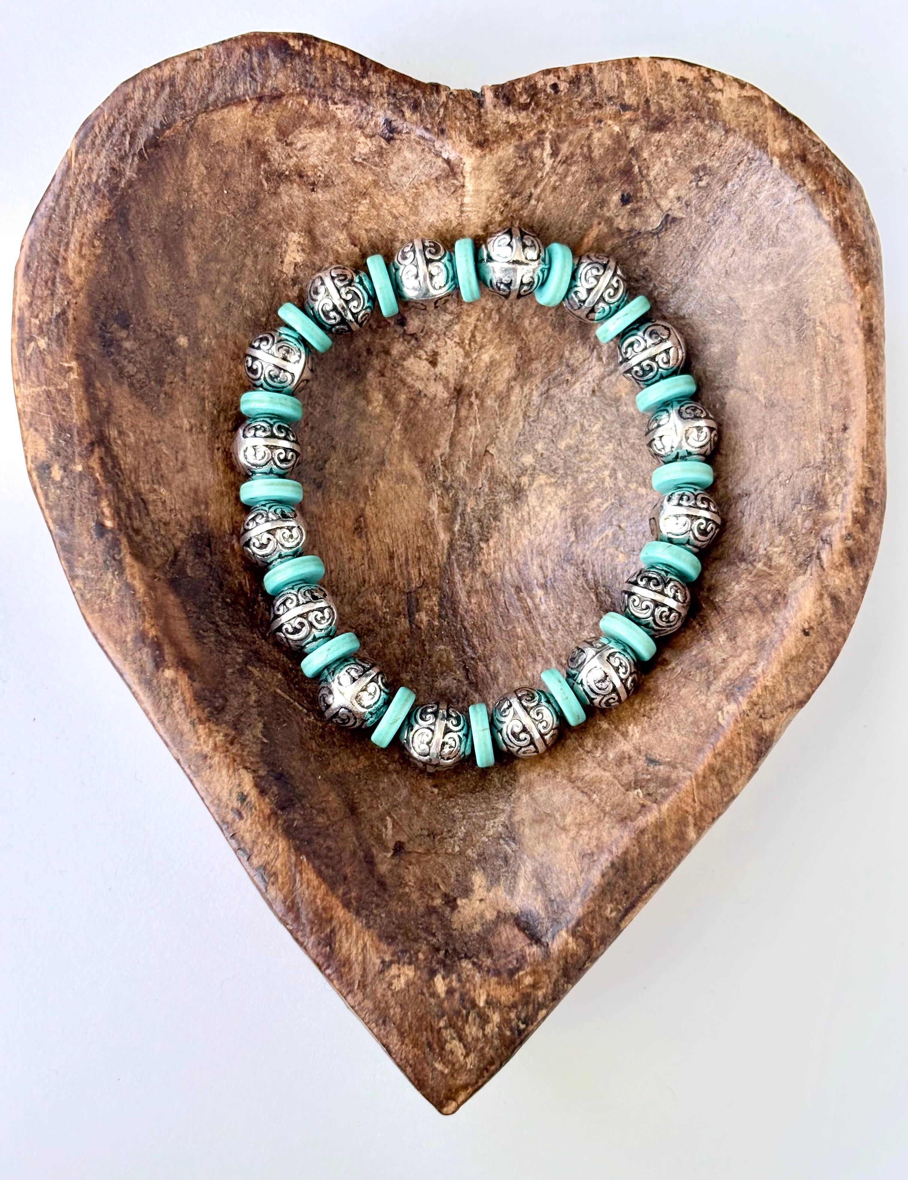 Leah Etched Beaded Stretch Bracelet