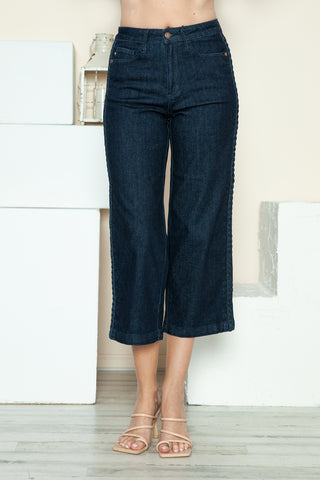 Judy Blue Side Seam Braid Detail  Wide Leg Jeans