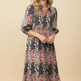 Mixed Patchwork Print Tiered Midi Shirt Dress - PREORDER